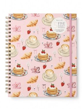 James Burke 5 Subject Spiral Notebook Pink Coffee Pastry Stickers NEW